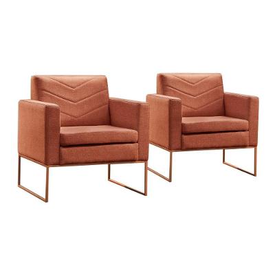Conjunto - 2 Poltronas Apolo Luxo Base Bronze Castellar Linho Terracota
