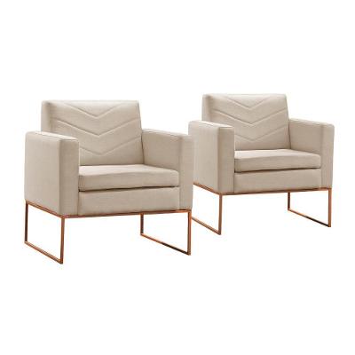 Conjunto - 2 Poltronas Apolo Luxo Base Bronze Castellar Linho Bege Claro