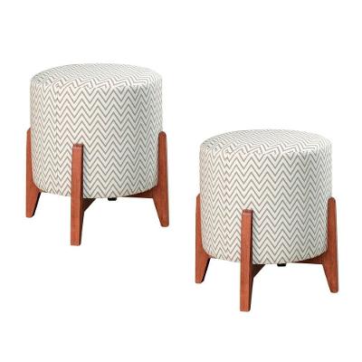 Conjunto - 2 Puffs Banqueta Thor Luxo Castellar Móbile Linho Chevron
