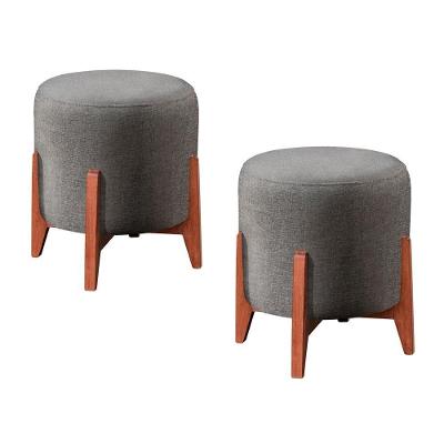 Conjunto - 2 Puffs Banqueta Thor Luxo Castellar Móbile Linho Cinza