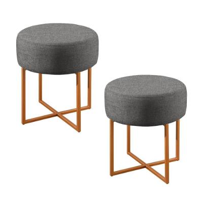 Conjunto - 2 Puffs Banqueta Otávio Luxo Castellar Móbile Linho Cinza