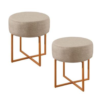Conjunto - 2 Puffs Banqueta Otávio Luxo Castellar Móbile Linho Bege