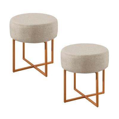 Conjunto - 2 Puffs Banqueta Otávio Luxo Castellar Móbile Linho Bege Claro