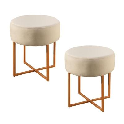 Conjunto - 2 Puffs Banqueta Otávio Luxo Castellar Móbile Veludo Bege Claro