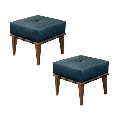 Conjunto - 2 Puffs Banqueta Noé Luxo Castellar Móbile Linho Azul