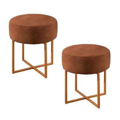 Conjunto - 2 Puffs Banqueta Otávio Luxo Castellar Móbile Corino Caramelo