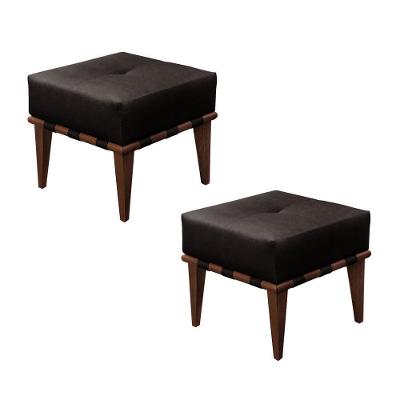 Conjunto - 2 Puffs Banqueta Noé Luxo Castellar Móbile Corino Preto
