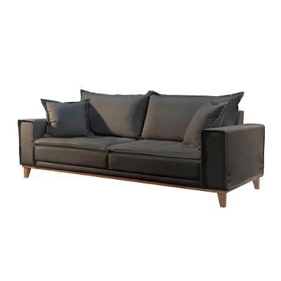 Sofá Fixo Aquiles 3 Lugares Luxo 1,80m Castellar Móbile Veludo Chumbo