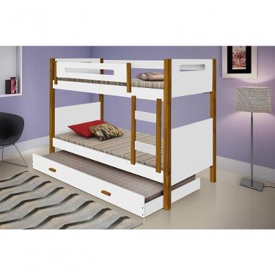 Beliche Heloisa Branco/Mel Com Escada E Grade De Proteção Com Cama Auxíliar Com 3 Colchões