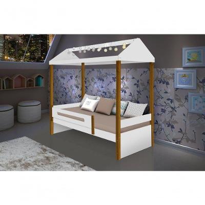 Cama Casa Sara Branco/Mel Com Cordão De Luzes Led