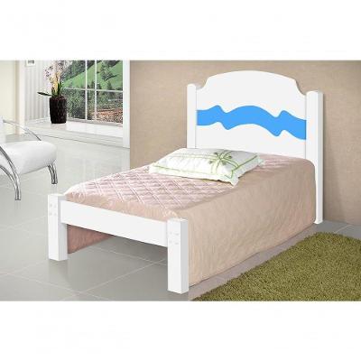 Cama De Solteiro Iris Branco - Branco Com Azul - Cambel Móveis