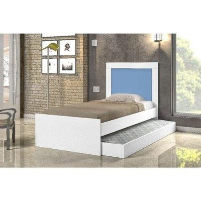 Cama Luara Solteiro 0,88cm Branco/azul Com Auxiliar Branco - Cambel