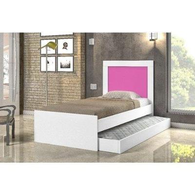 Cama Luara Solteiro 0,88cm Branco C/ Azul E Branco C/rosa Auxiliar Branco Com Dois Colchões - Cambel