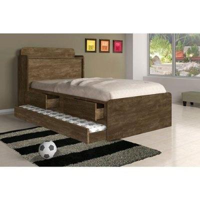 Cama Tamires Solteiro 0,88cm Com Auxiliar Castanho Dois Colchões - Cambel