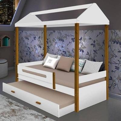 Cama Solteiro Sara Branco Mel Com Cama Auxiliar