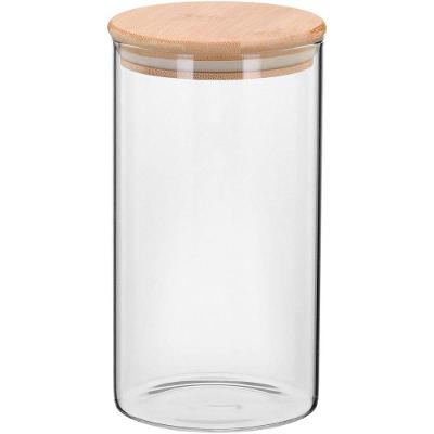 Table Pote 18X10X10Cm 1,2L Borosilicato Transp Com Tampa Bambu