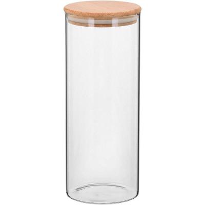 Table Pote 25X10X10Cm 1,4L Borosilicato Transp Com Tampa Bambu