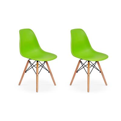Conjunto 2 Cadeiras Charles Eames Eiffel Wood Base Madeira Verde