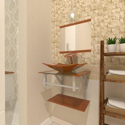 Kit Gabinete de Vidro com Cuba Retangular + Torneira Dourada