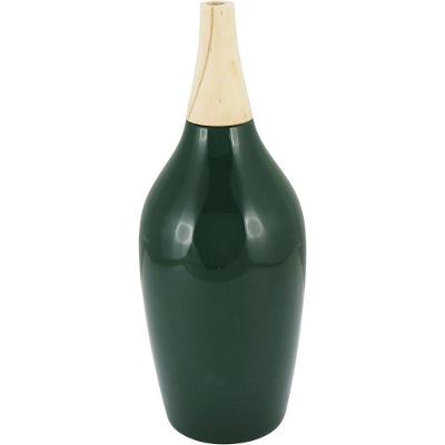 Foglio Garrafa Decorativa 35X15X15Cm Cerâmica Verde