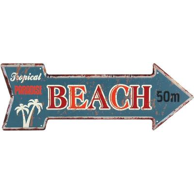 Retro Placa Decorativa 16X25X,2Cm Metal Azul Seta