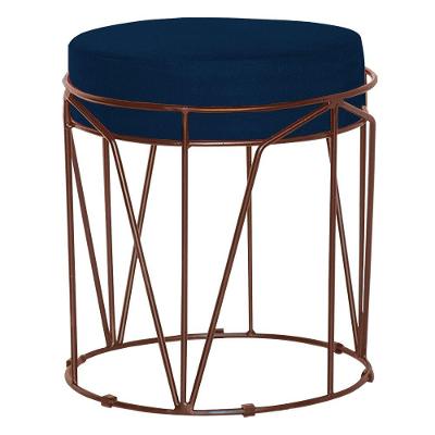 Puff Sala de Estar Base Bronze Chloe Veludo Azul Gran Belo