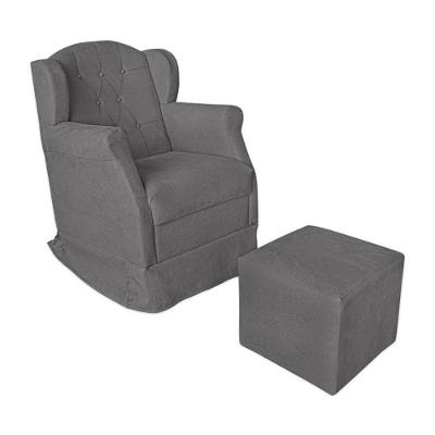Poltrona Amamentação Com Balanço E Puff Luxo Suede Manuela Cor:cinza