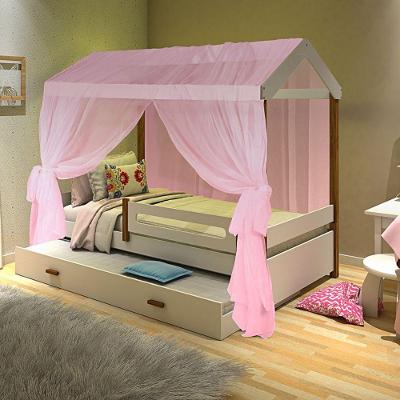 Cama Solteiro Montessoriana Eliz Cama Auxiliar e Voal Rosa