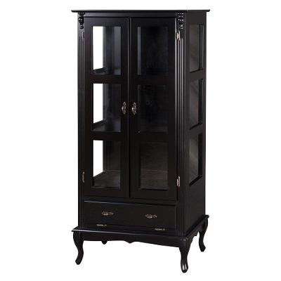 Cristaleira Antique Alta 2 Portas de Vidro e 1 Gaveta Preta