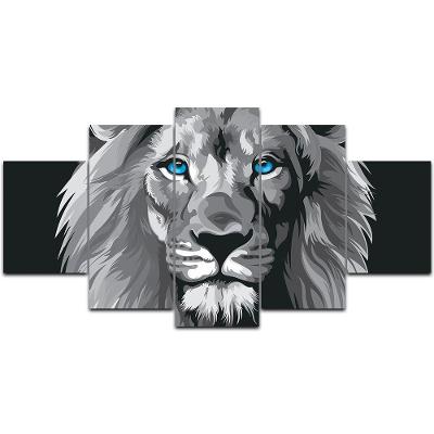 Kit 5 Placa Quadro Decorativo 3d Borda Infinita Leão Cinza