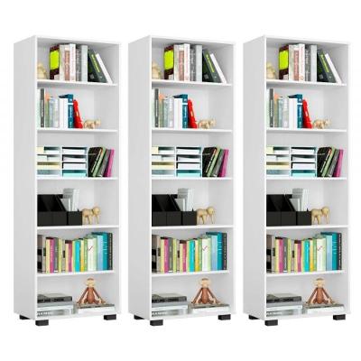 Kit 3 Estantes Livreiro Multifuncional 6 Prateleiras Branco