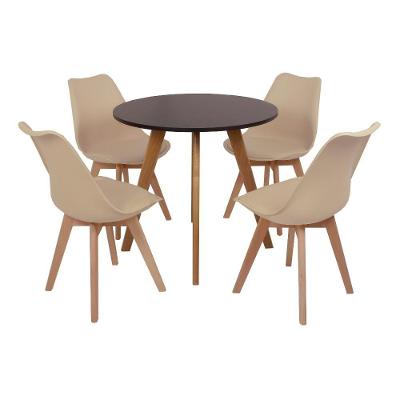 Mesa Laura 80cm Preta e 4 Cadeiras Leda Nude