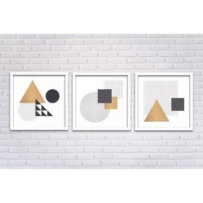 Quadros Decorativos 3 Peças 40x40 Formas Titulos