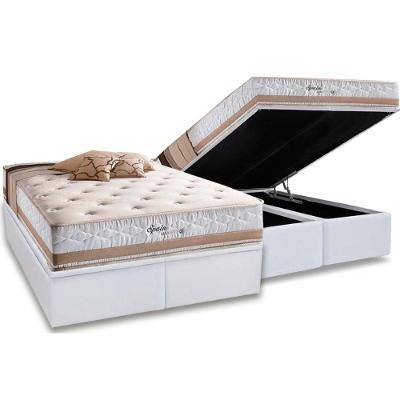 Cama Box Baú Queen: Colchão Molas Herval Maxspring Spain + Base Crc Courano White(158X198)