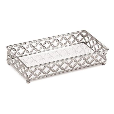 Bandeja Decorativa Retangular Em Metal Prata Espelho