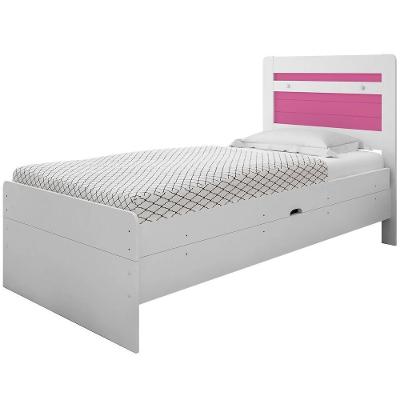 Cama Baú Solteiro Larissa Branco E Rosa