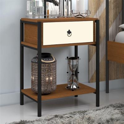 Mesinha De Cabeceira Iron Vintage Preto Canela Off White