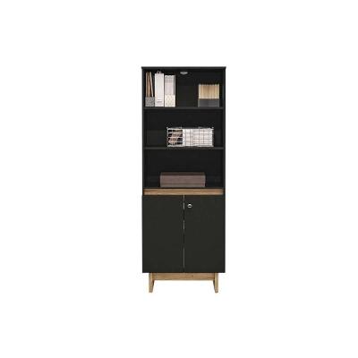 Estante para Sala Los Angeles c/ 2 Portas e 3 Prateleiras Preto/Carvalho - Politorno