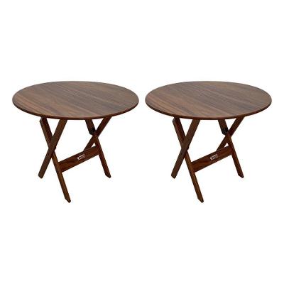 Kit 2 Mesas Dobráveis De Madeira Redonda 90cm Imbuia Cor: Marrom