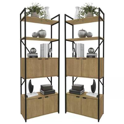Kit 02 Estantes Alta 04 Portas 200X72Cm Industrial Crome Li018 Freijo Preto Kappesberg