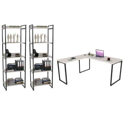 Kit Escritório Estilo Industrial Mesa e 2 Estantes Snow