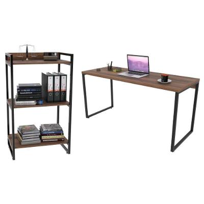 Kit Escritório Estilo Industrial Mesa 150cm e Estante Nogal