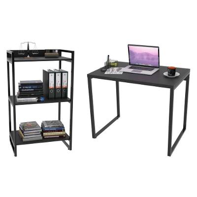Kit Escritório Estilo Industrial Mesa e Estante Preto Onix