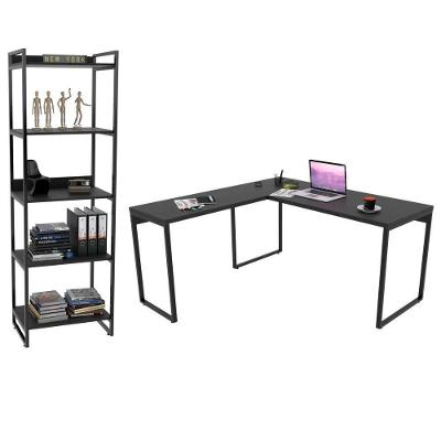 Kit Escritório Estilo Industrial Mesa e Estante Preto Onix