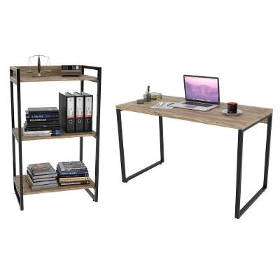 Kit Escritório Estilo Industrial Mesa e Estante Carvalho