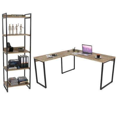 Kit Escritório Estilo Industrial Mesa e Estante Carvalho