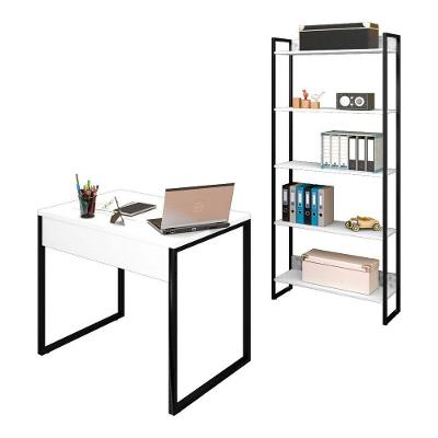 Mesa 90 E Estante Studio Industrial Branco