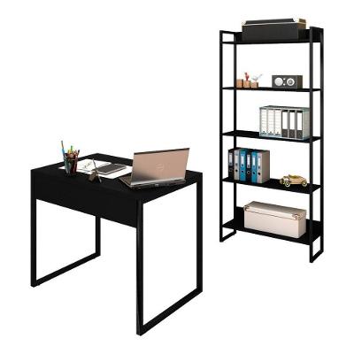 Mesa 90 E Estante Studio Industrial Preto