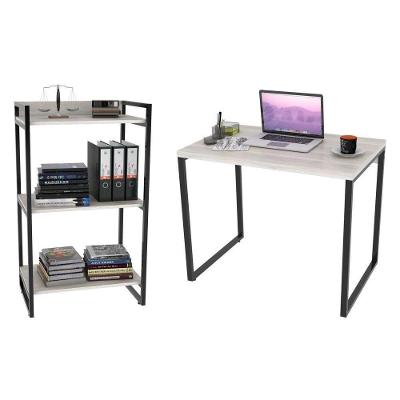 Kit Escritório Estilo Industrial Mesa 90cm e Estante Snow
