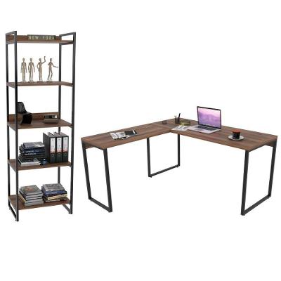 Kit Escritório Estilo Industrial Mesa e Estante Nogal